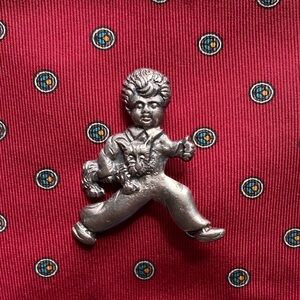 Antique Genuine Silver Running Boy With Scotty Dog Brooch